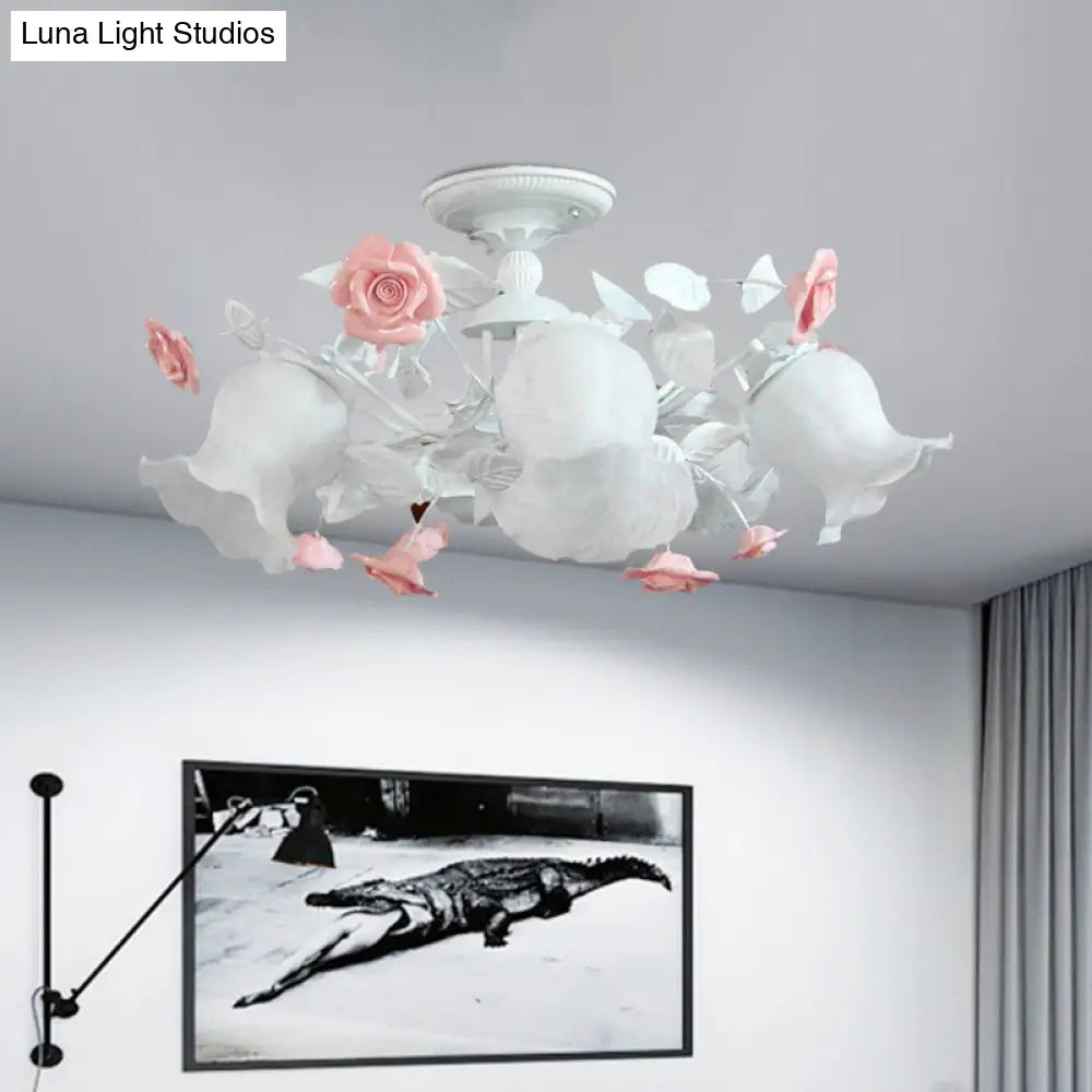 DecorBites™ DecorBites™ Korean Garden Blossom Semi Flush Mount Light Fixture with 6 White Glass Heads