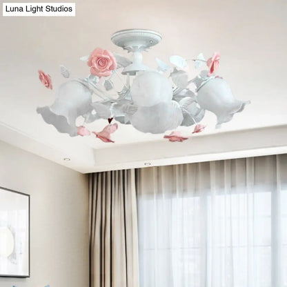 DecorBites™ DecorBites™ Korean Garden Blossom Semi Flush Mount Light Fixture with 6 White Glass Heads
