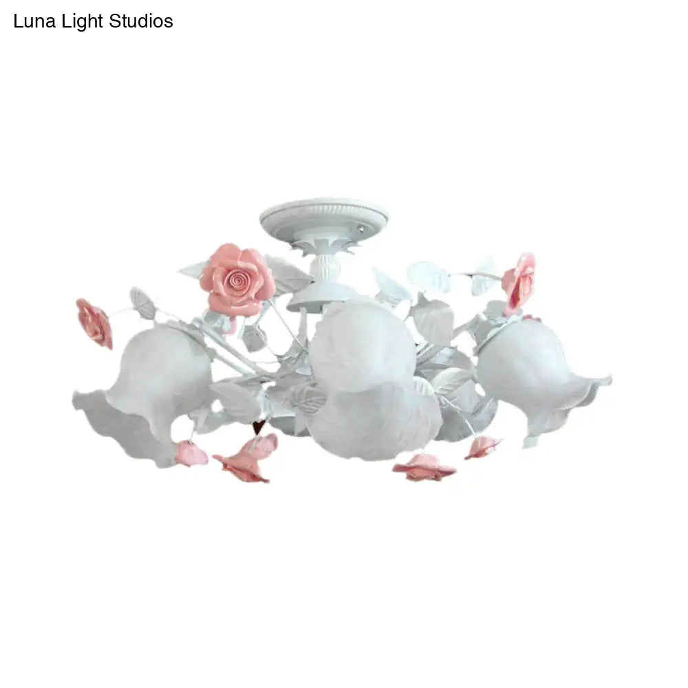 DecorBites™ DecorBites™ Korean Garden Blossom Semi Flush Mount Light Fixture with 6 White Glass Heads