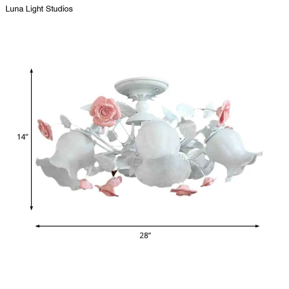 DecorBites™ DecorBites™ Korean Garden Blossom Semi Flush Mount Light Fixture with 6 White Glass Heads