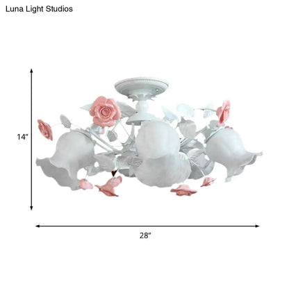 DecorBites™ DecorBites™ Korean Garden Blossom Semi Flush Mount Light Fixture with 6 White Glass Heads