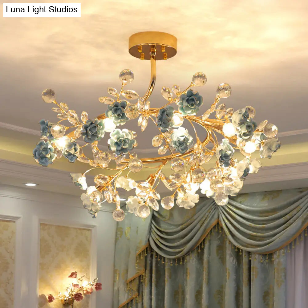 DecorBites™ DecorBites™ Korean Garden Ceramic Rose Ceiling Light with Crystal Accents