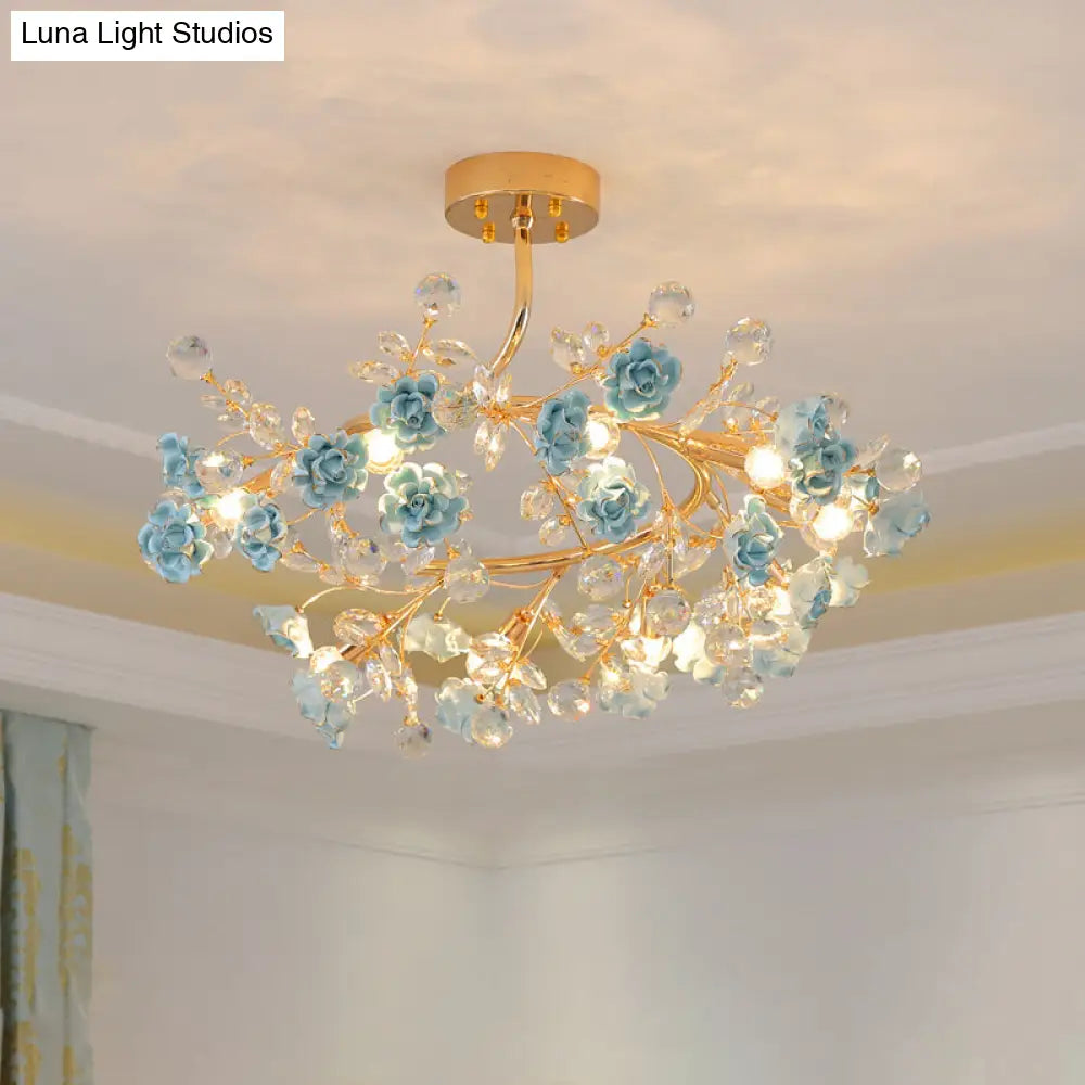 DecorBites™ DecorBites™ Korean Garden Ceramic Rose Ceiling Light with Crystal Accents