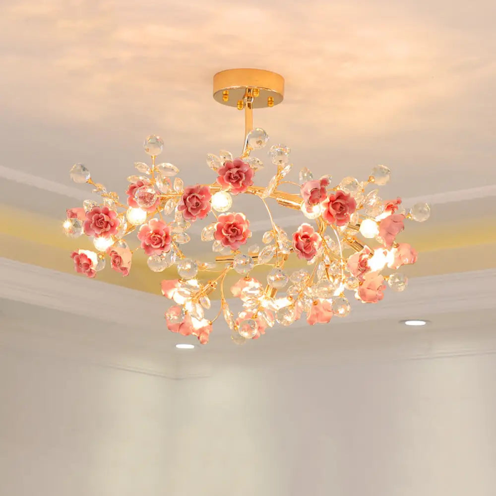 DecorBites™ DecorBites™ Korean Garden Ceramic Rose Ceiling Light with Crystal Accents