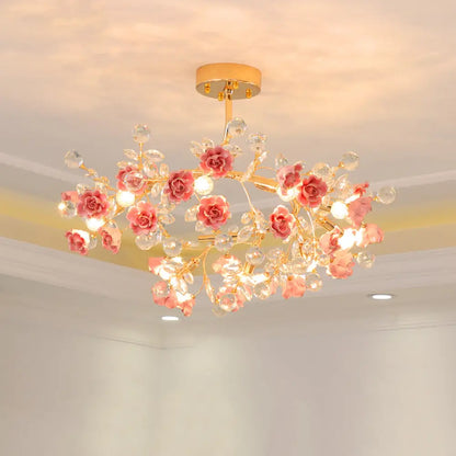 DecorBites™ DecorBites™ Korean Garden Ceramic Rose Ceiling Light with Crystal Accents