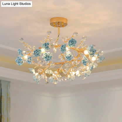 DecorBites™ DecorBites™ Korean Garden Ceramic Rose Ceiling Light with Crystal Accents