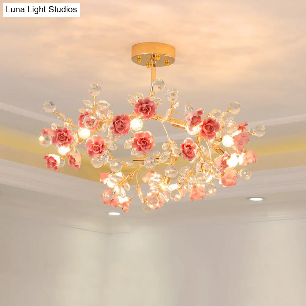 DecorBites™ DecorBites™ Korean Garden Ceramic Rose Ceiling Light with Crystal Accents