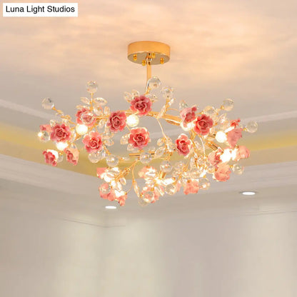 DecorBites™ DecorBites™ Korean Garden Ceramic Rose Ceiling Light with Crystal Accents