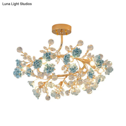 DecorBites™ DecorBites™ Korean Garden Ceramic Rose Ceiling Light with Crystal Accents