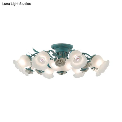 Korean Garden Flower Frost Glass Ceiling Mounted Light for Bedroom