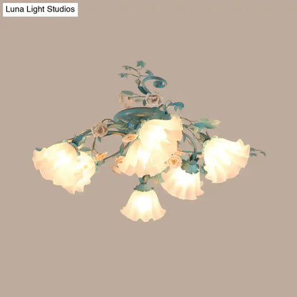 DecorBites™ DecorBites™ Korean Garden Flower Frosted Glass Semi Flush Mount Ceiling Light - 7/9 Lights - White/Pink