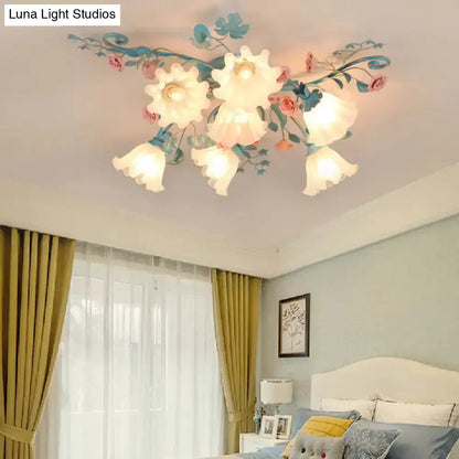 DecorBites™ DecorBites™ Korean Garden Flower Frosted Glass Semi Flush Mount Ceiling Light - 7/9 Lights - White/Pink