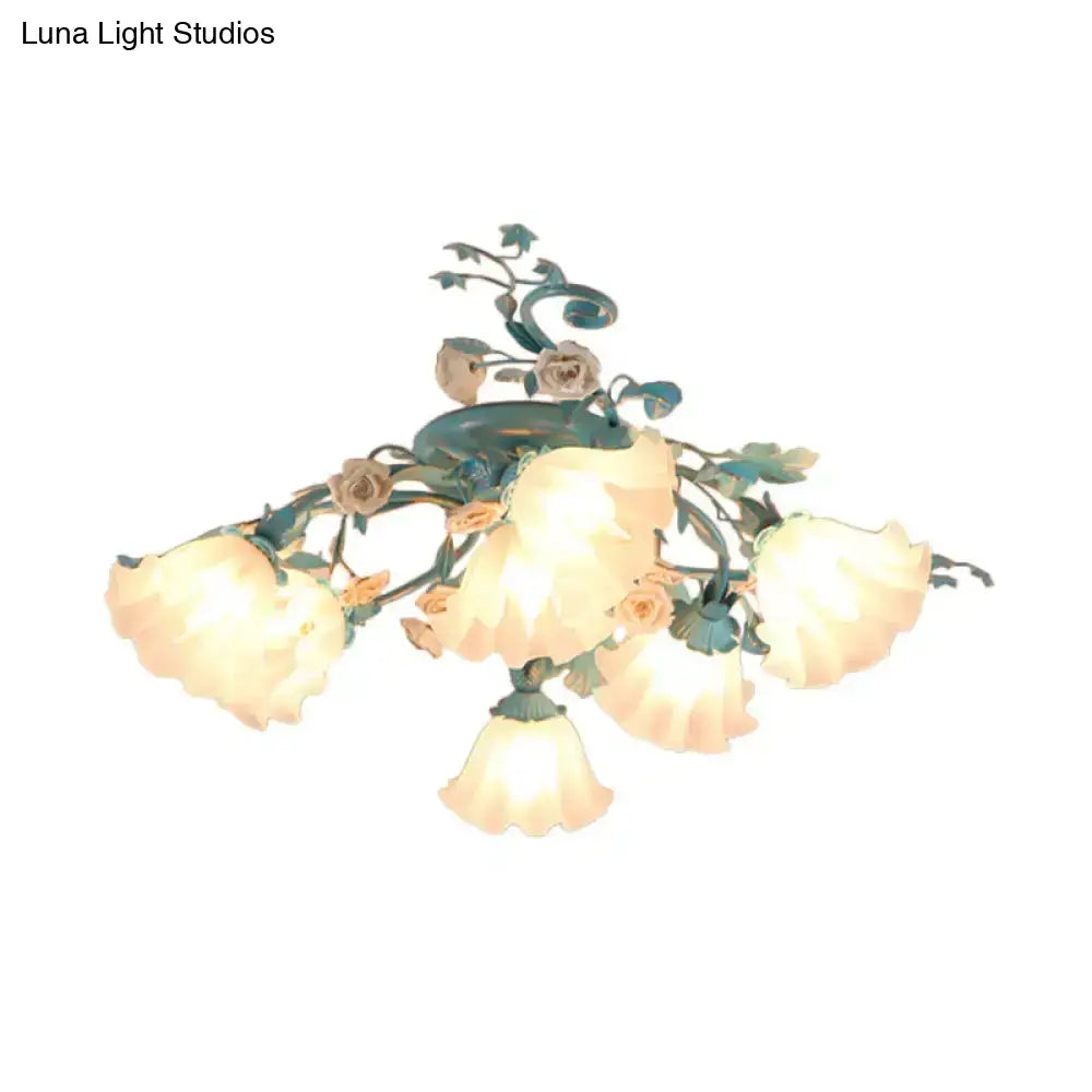 DecorBites™ DecorBites™ Korean Garden Flower Frosted Glass Semi Flush Mount Ceiling Light - 7/9 Lights - White/Pink