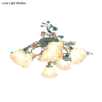 DecorBites™ DecorBites™ Korean Garden Flower Frosted Glass Semi Flush Mount Ceiling Light - 7/9 Lights - White/Pink