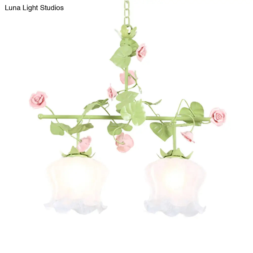 ديكوربايتس™ وحدة إضاءة معلقة للحديقة الكورية مصنوعة من الزجاج الأبيض وتصميم الأزهار