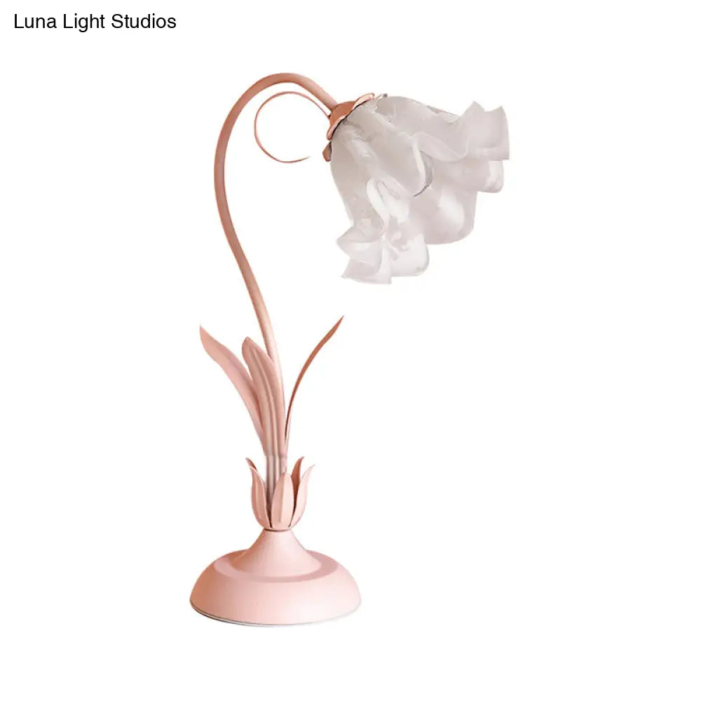 DecorBites™ Korean Opal Glass Pink Lily Table Lamp - Elegant Nightstand Light for Single Bedrooms