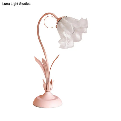 DecorBites™ Korean Opal Glass Pink Lily Table Lamp - Elegant Nightstand Light for Single Bedrooms