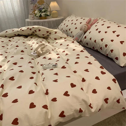 Korean Style Heart Duvet Bedding Set - Twin to Queen Sizes