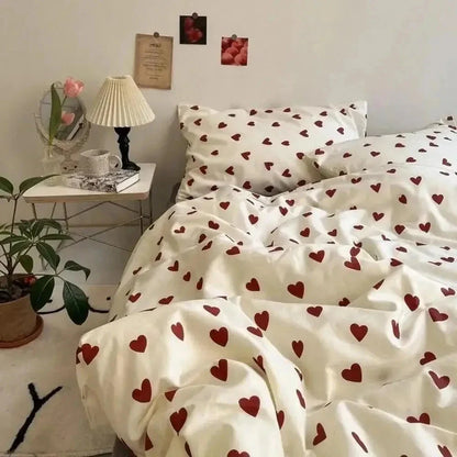 Korean Style Heart Duvet Bedding Set - Twin to Queen Sizes - Heart / Twin150x200 3pcs