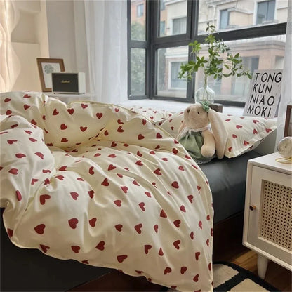 Korean Style Heart Duvet Bedding Set - Twin to Queen Sizes