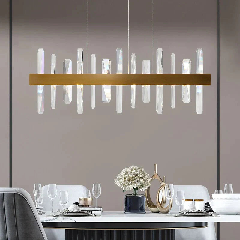 DecorBites™ Kyala - Modern Rectangle Gold  Crystal Chandelier
