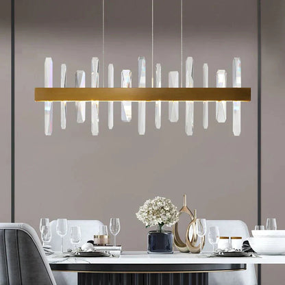 DecorBites™ Kyala - Modern Rectangle Gold  Crystal Chandelier