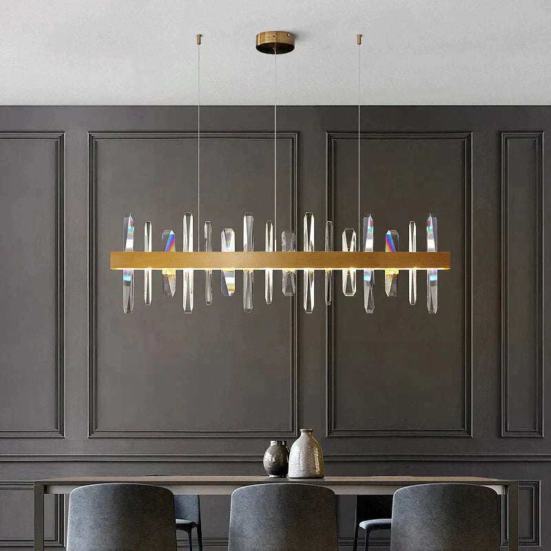 DecorBites™ Kyala - Modern Rectangle Gold  Crystal Chandelier