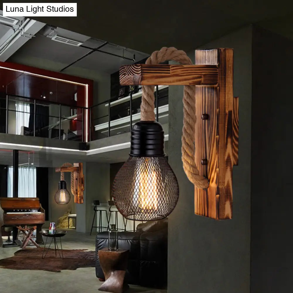 DecorBites™ L-Shaped Wooden Lantern Wall Light with Rope Arm - Perfect Farmhouse Bedroom Lighting