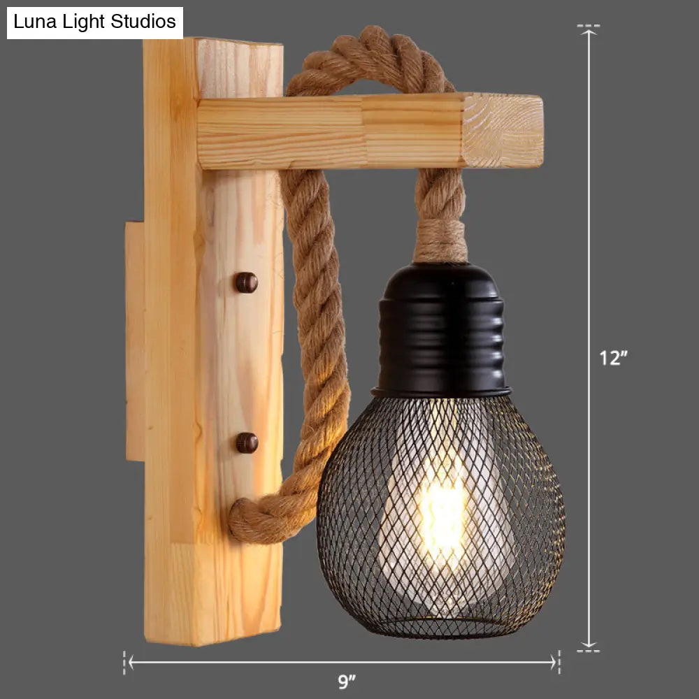 DecorBites™ L-Shaped Wooden Lantern Wall Light with Rope Arm - Perfect Farmhouse Bedroom Lighting