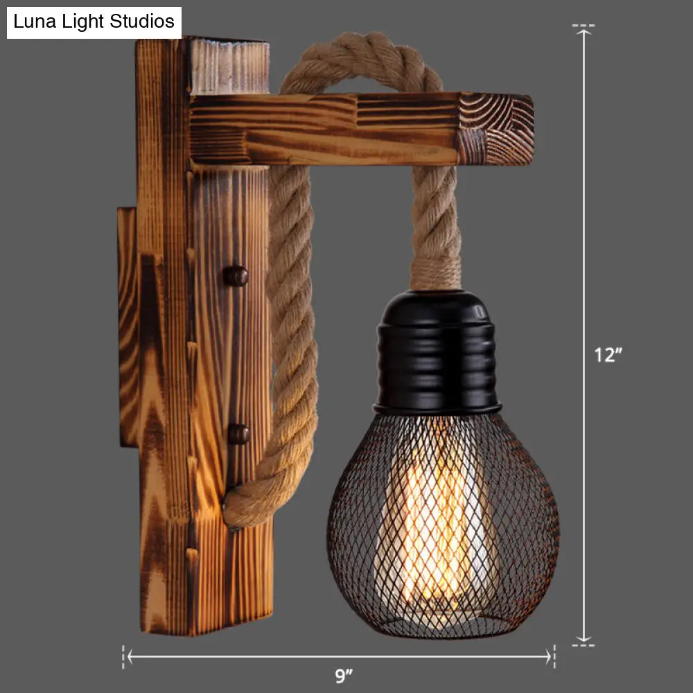 DecorBites™ L-Shaped Wooden Lantern Wall Light with Rope Arm - Perfect Farmhouse Bedroom Lighting