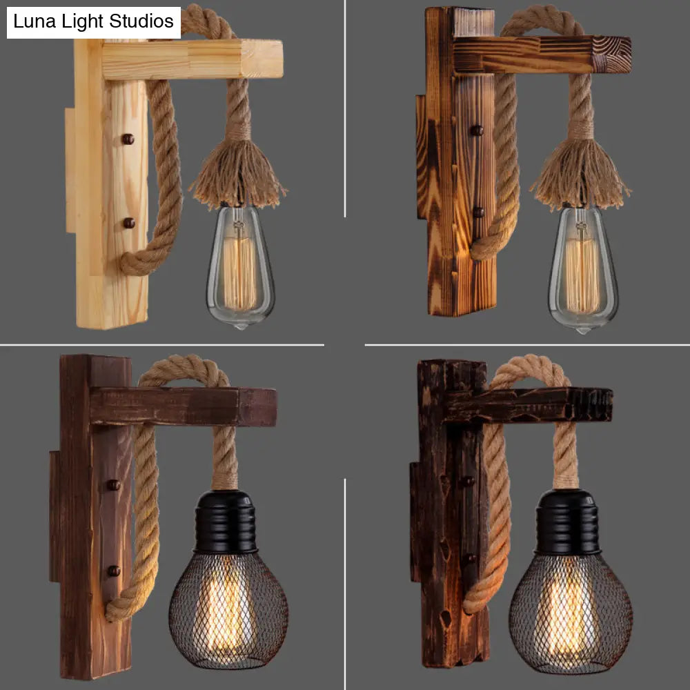 DecorBites™ L-Shaped Wooden Lantern Wall Light with Rope Arm - Perfect Farmhouse Bedroom Lighting