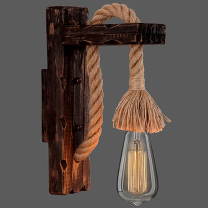 DecorBites™ L-Shaped Wooden Lantern Wall Light with Rope Arm - Perfect Farmhouse Bedroom Lighting