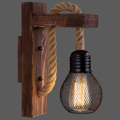 DecorBites™ L-Shaped Wooden Lantern Wall Light with Rope Arm - Perfect Farmhouse Bedroom Lighting