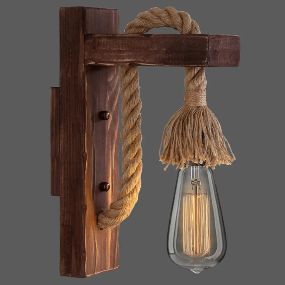 DecorBites™ L-Shaped Wooden Lantern Wall Light with Rope Arm - Perfect Farmhouse Bedroom Lighting