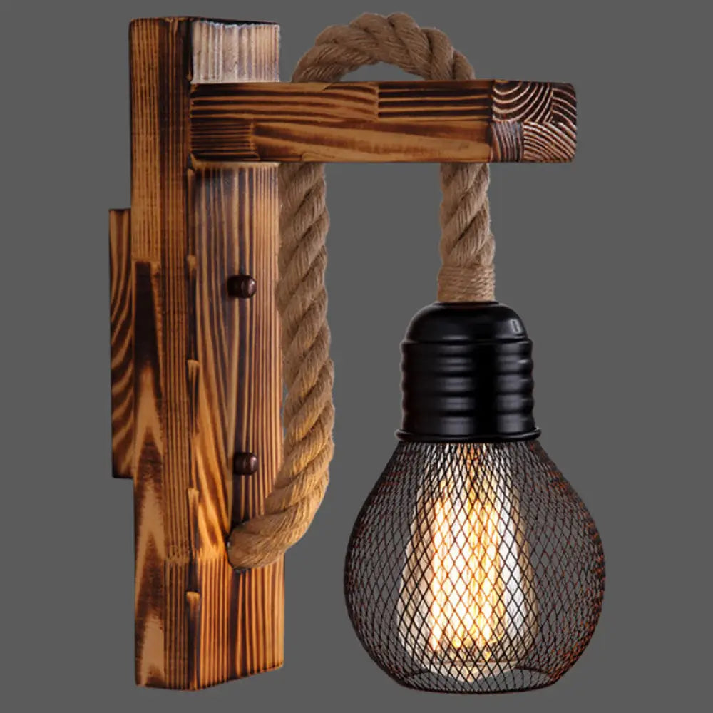 DecorBites™ L-Shaped Wooden Lantern Wall Light with Rope Arm - Perfect Farmhouse Bedroom Lighting