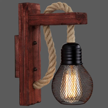 DecorBites™ L-Shaped Wooden Lantern Wall Light with Rope Arm - Perfect Farmhouse Bedroom Lighting