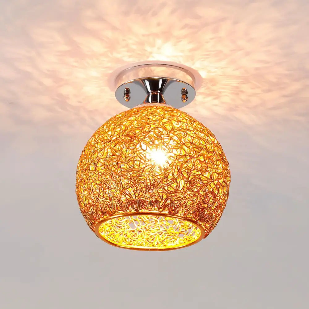 Golden lace pattern glass ball led ceiling lights with intricate woven wire design and chrome base for living room decorbites ceiling lights