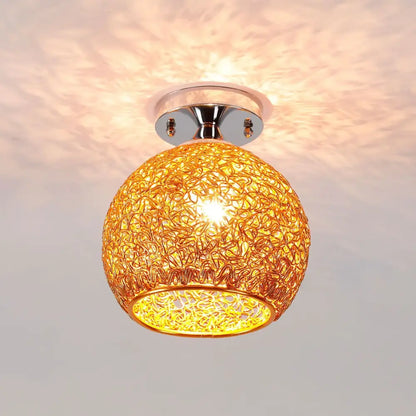 Golden lace pattern glass ball led ceiling lights with intricate woven wire design and chrome base for living room decorbites ceiling lights