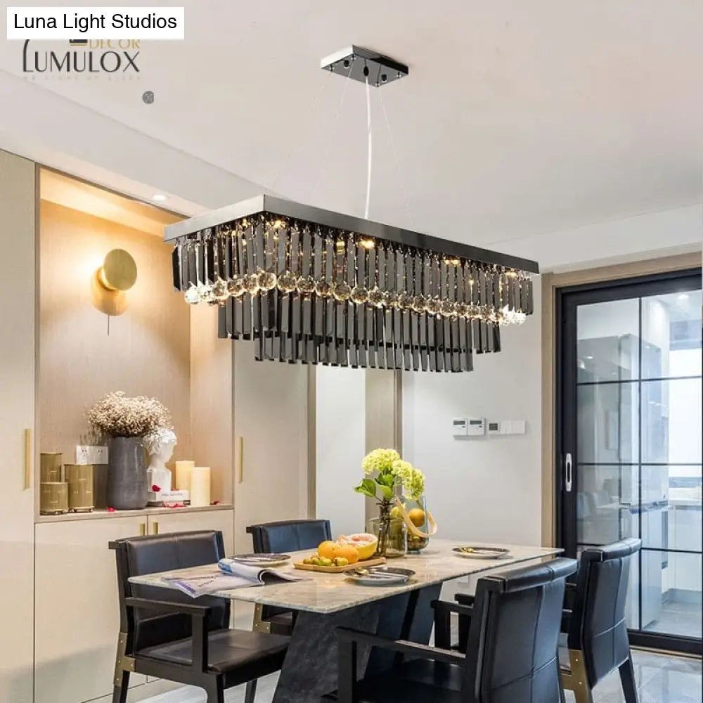 DecorBites™ Lamis - Modern Black Rectangle Crystal Chandelier