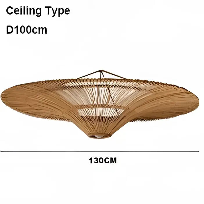 Large beige fan woven rattan pendant light with natural bamboo design by decorbites handmade for dining room decor