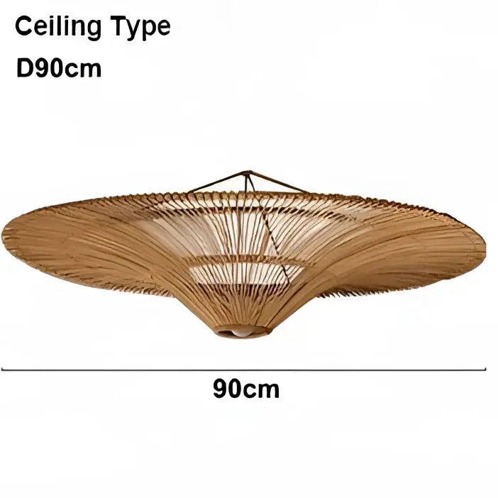 Large beige pendant light with a natural-toned woven rattan umbrella design from decorbites handmade rattan collection