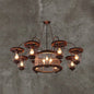 Large Cage Chandelier: Industrial Style Pendant Light Fixture in Wrought Iron with Rust Finish