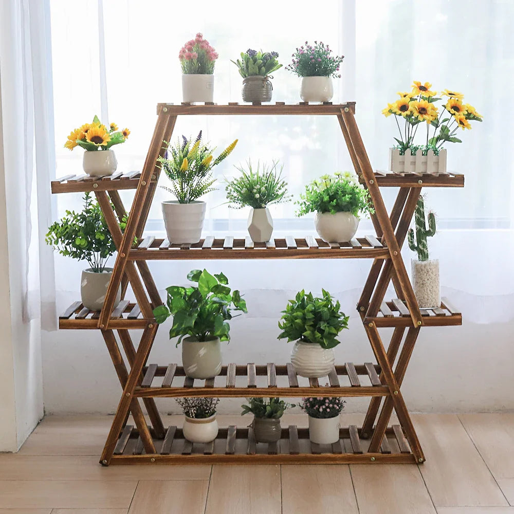 Large Wood Flower Rack Plant Stand