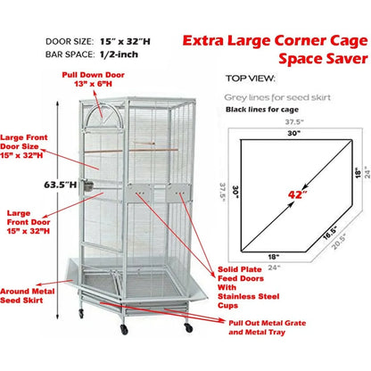 Large Wrought Iron Parrot Cage with Rolling Base