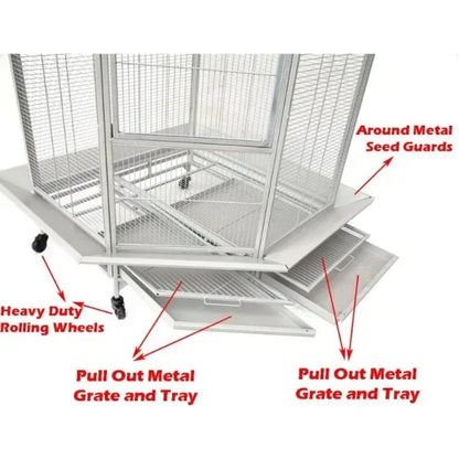 Large Wrought Iron Parrot Cage with Rolling Base