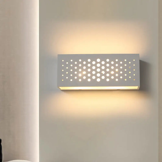 DecorBites™ Laser Cut Minimalist Rectangle Box Wall Sconce: White Gypsum 1 Head Bedroom Light Fixture