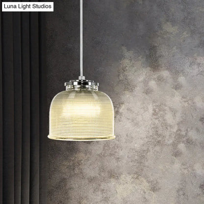 Latticed Glass Bowl Pendant Light – Modern Chrome Ceiling Lamp