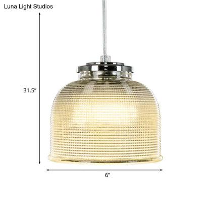 Latticed Glass Bowl Pendant Light – Modern Chrome Ceiling Lamp