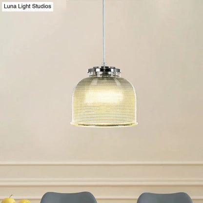 Latticed Glass Bowl Pendant Light – Modern Chrome Ceiling Lamp