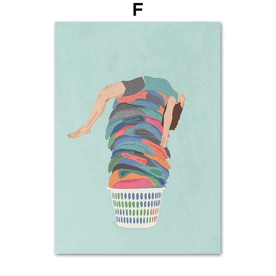 ’Laundry Girl Nordic Wall Art Print’ - 13x18cm No Frame / F - Posters